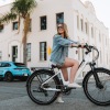 a woman on a bicycle